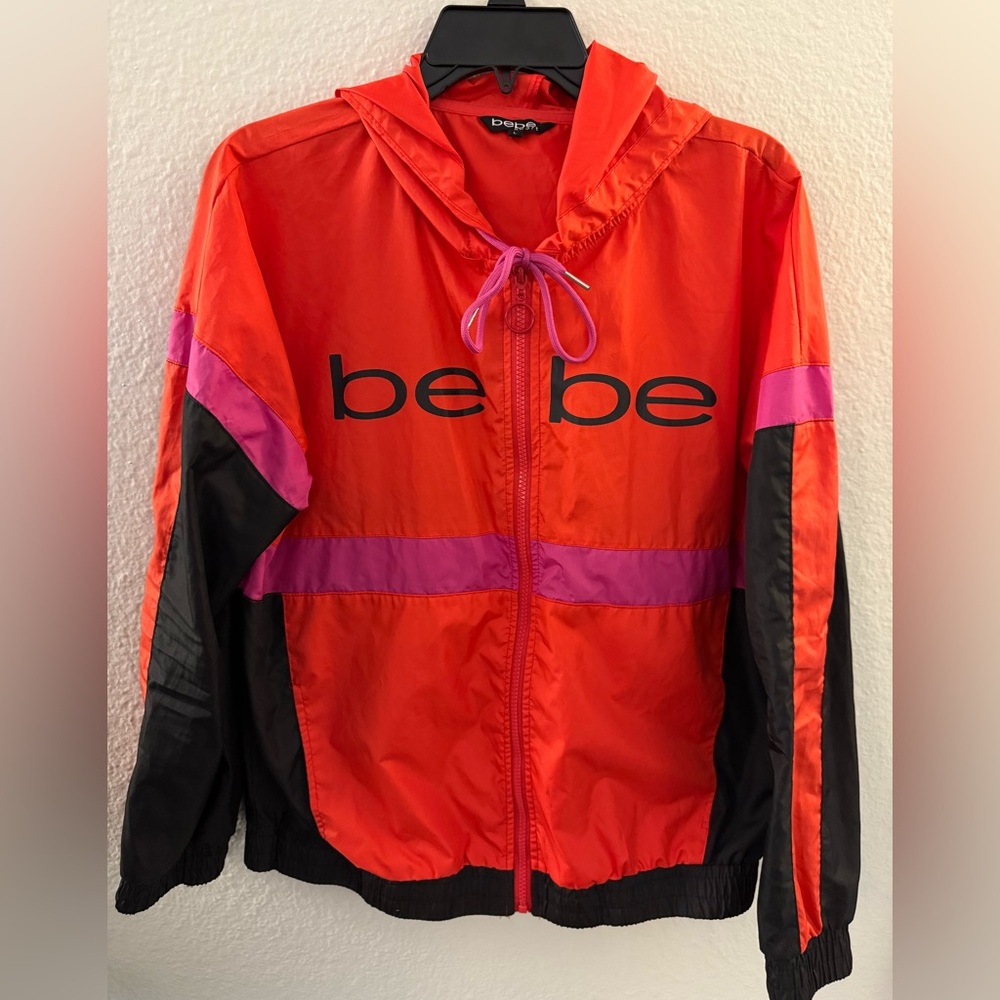 Super Cute Bebe Red and Purple Hooded Jacket. Perfect for Fall!